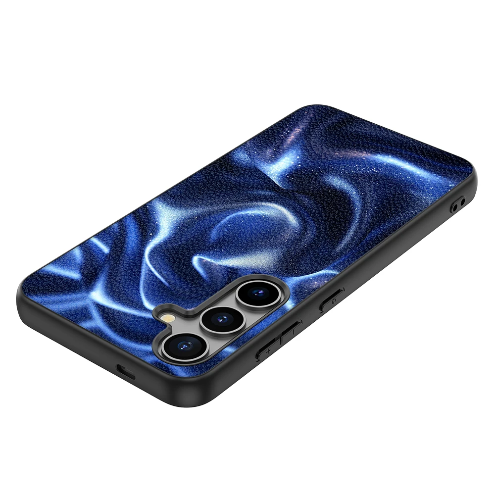 Back Cover Leather Case for Samsung Galaxy S20 S21 S22 S23 S24 Plus Ultra FE Fan Edition 5G with Blue Cloth Pattern Image Print image 3