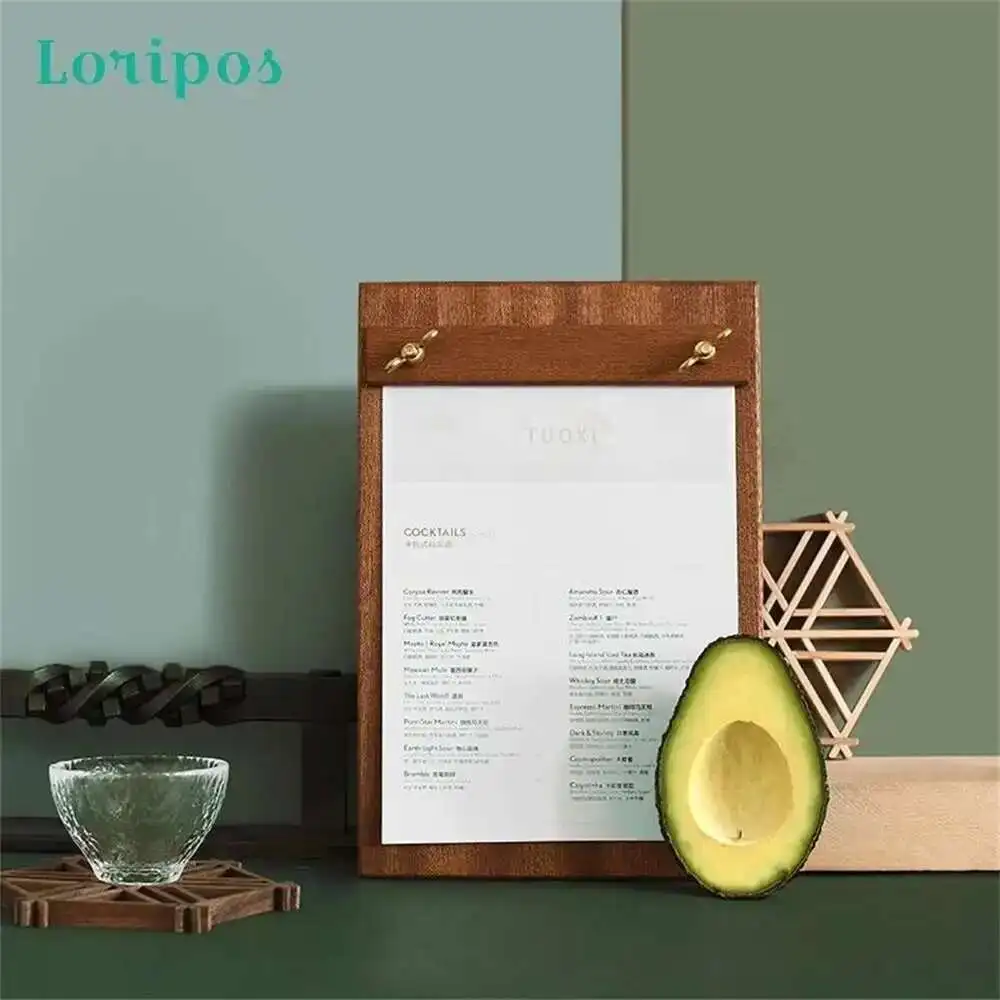 Brass Solid Wood Shop Display Menu Clip File Holder Desktop Cushion Panel Wall Mount Bill Clip Hanger Board Menu Display Rack