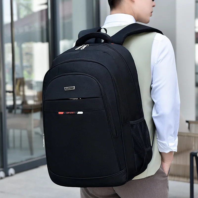 New Unisex Black Large Capacity Laptop Backpack Front Zipper Compartment Ergonomic Design Side Mesh Pocket Travel Backpack