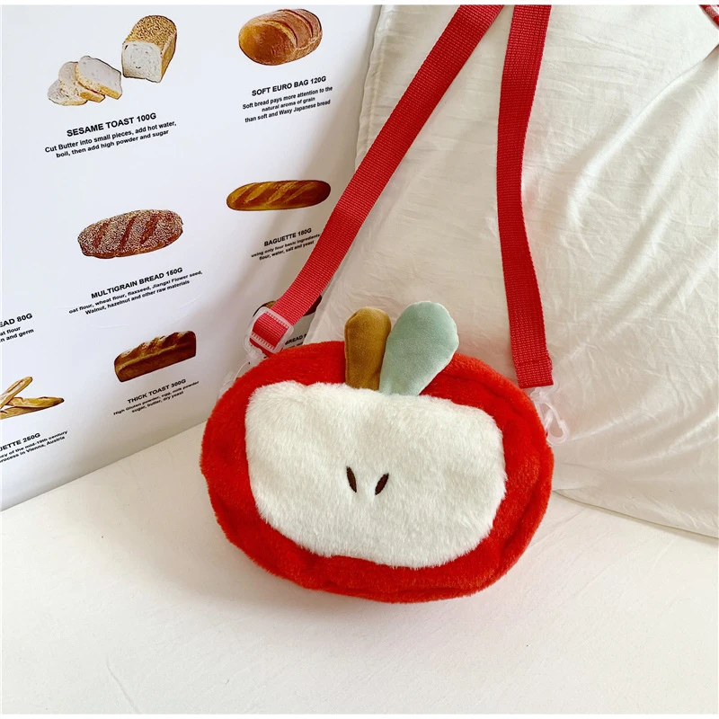 Rucksack und Umhängetasche, süße, niedliche, apfelförmige, leichte Kawaii-Handtasche aus Plüsch für Damen, Schultasche für Mädchen, Tagesrucksack – Detail 18
