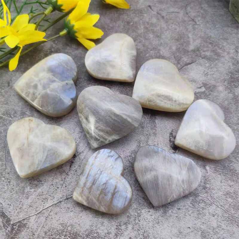 Wholesale natural crystal crafts high quality moon stone heart hand carved home furnishings gift and sale