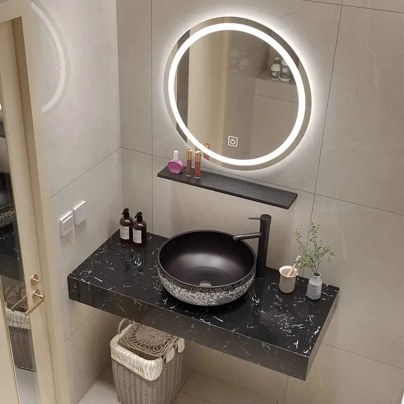 New Design Bathroom Cabinet Washbasin Floating Marble Slate Burnt Stone Bathroom Cabinet Vanity 4