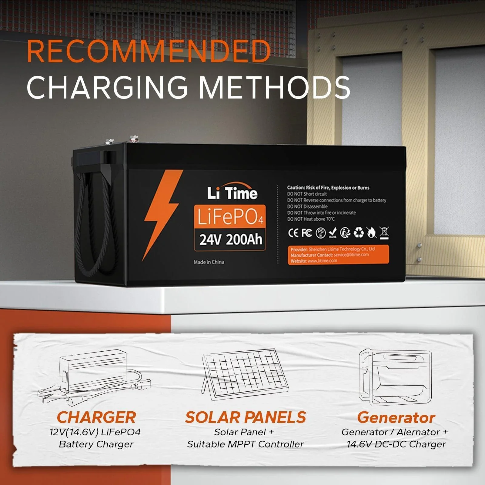 5120Wh 24V 200Ah LiFePO4 Battery 4000+ Cycles 10+ Years Lifespan IP65 Waterproof Batteries For Solar Home Backup