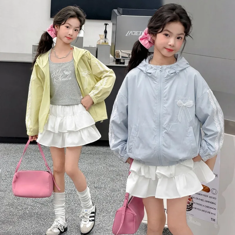

Girls Sun Protection Jacket Hooded Casual Lightweight Sunscreen Coat with Bow Breathable Summer Kids Outdoor 2026