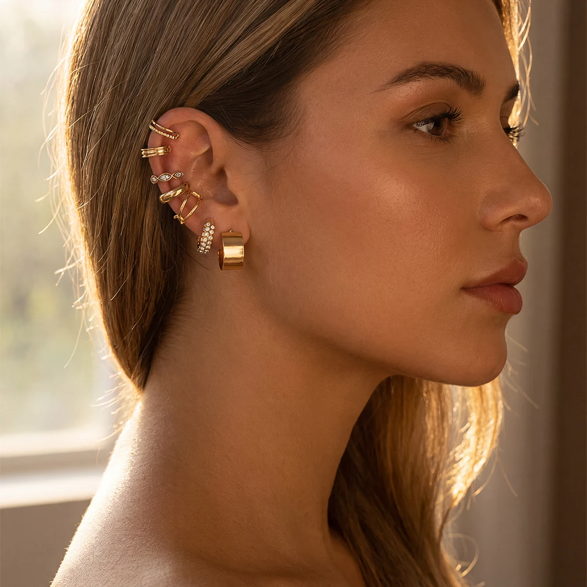 7 Pcs Gold Color Ear Cuff Set for Women, Stackable Gift