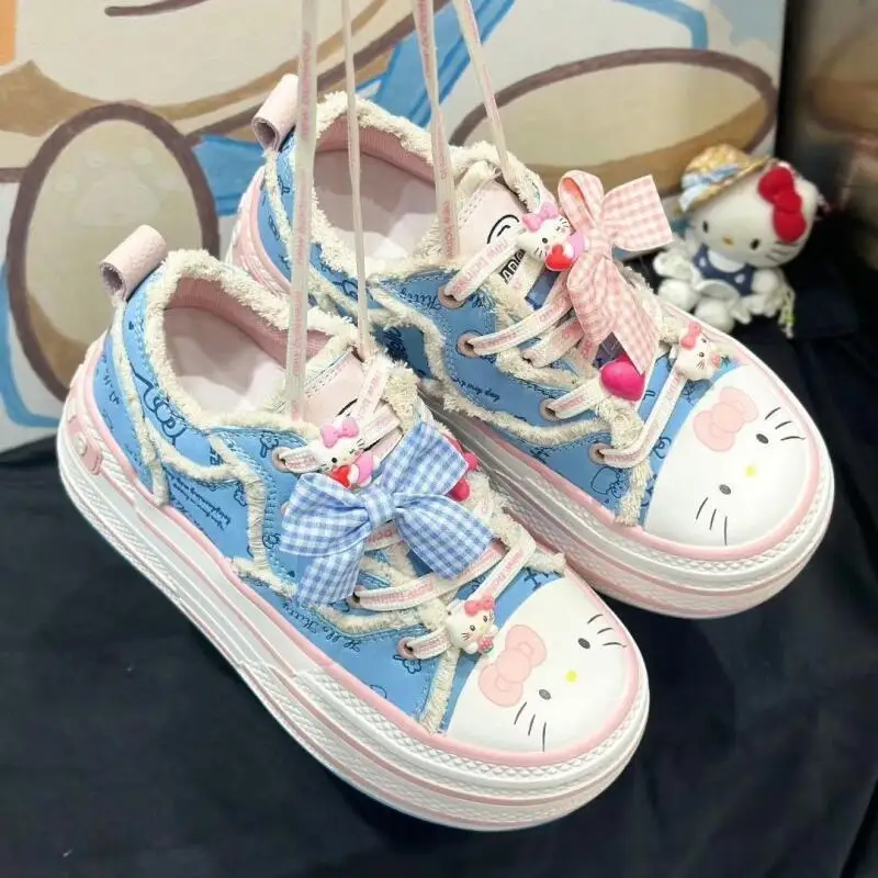 

Anime Cartoon Sanrio Hello Kittye Women's Thick Soled Canvas Shoes New Autumn Versatile Casual Shoes Friend's Holiday Gift