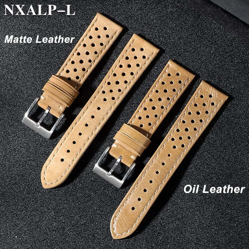 Breathable Genuine Cowhide Watchband for Tag Heuer for Seiko Oil/Matte Leather Bracelet Women Men 18mm 20mm 22mm Smart Wristband