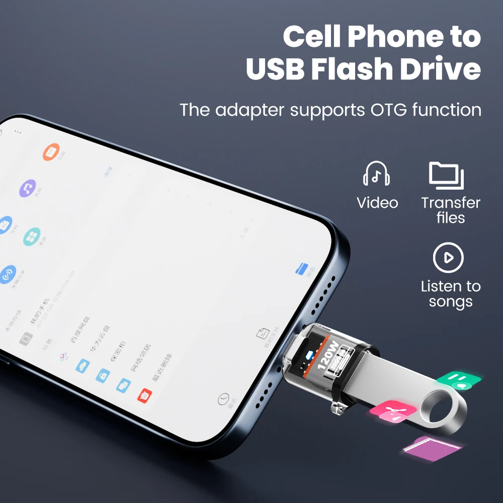 120W Type C To USB A OTG Adapter Fast Charging Connector And USB C Converter For PC Tablet For Xiaomi For Huawei USB Converter view 6