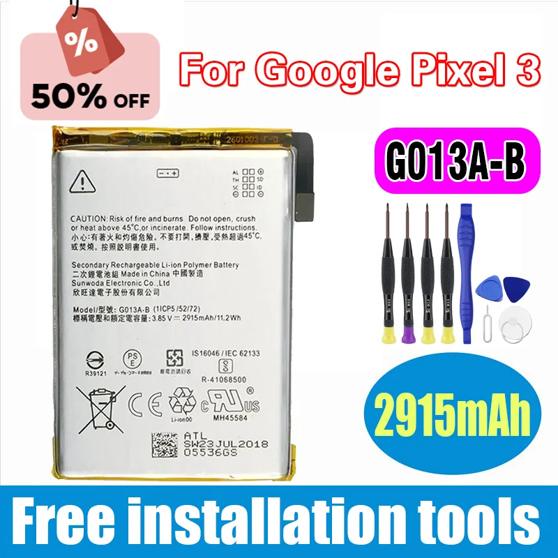 

G013A-B Сменный аккумулятор 2915 мАч для Google Pixel 3 Pixel 3, оригинальные аккумуляторы для телефонов последнего производства + инструменты