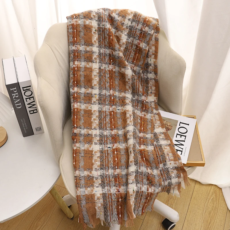 Designer Plaid Knitted Cahmere Scarf Women Shawls And Wraps Female Pashmina Bufanda Lady Thick Warm Winter Blanket Stoles