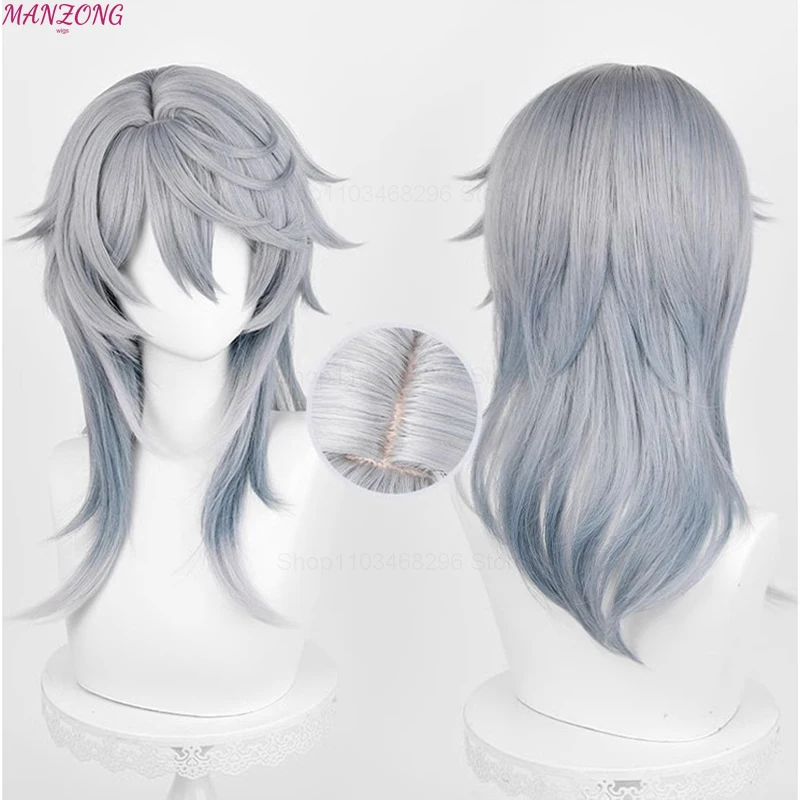High Quality Honkai:Star Rail Sunday Cosplay Wig Gray Blue Gradient Hair HSR Heat Resistant Synthetic Anime Wigs + Wig Cap