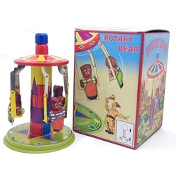 [Funny] Adult Collection Retro Wind up toy Metal Tin amusement park rotary bear Clockwork toy figures model vintage toy gift