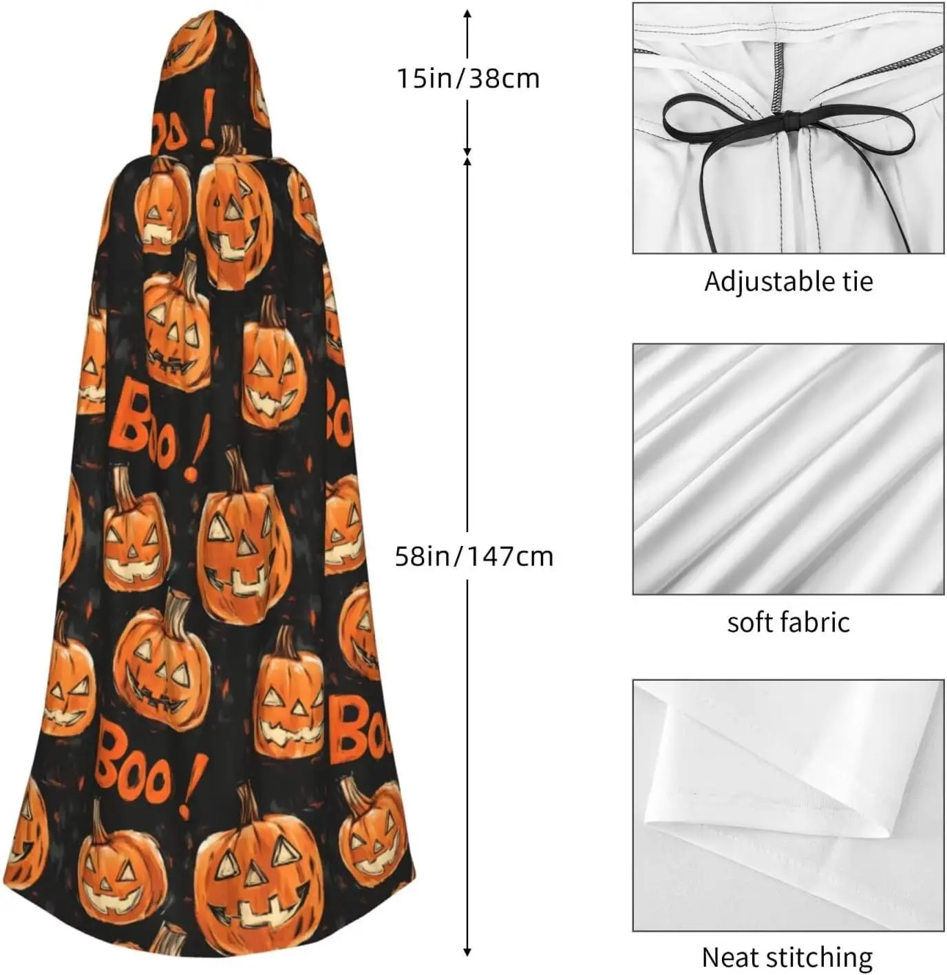Halloween Costumes Cloak with Hood Halloween Cape Party Cosplay Hooded Pumpkin Star Ghost Bat Robe for Men Women view 2