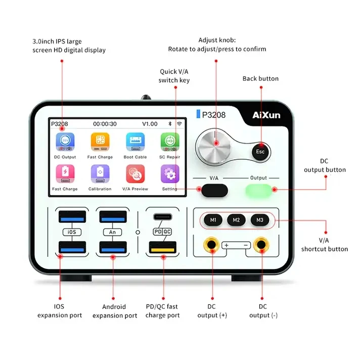 Aixun P3208 Regulated Power Supply Type-aA/type-c Fast Charging Output,Supporting PD/QC Fast Charging Protocol