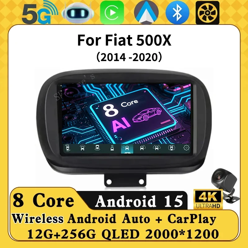 

Android 15 для Fiat 500X 2014 2015 2016 2017-2020 Автомобильный радиоприемник с навигацией Мультимедийный плеер GPS WiFi + 4G DSP беспроводной Carplay Auto