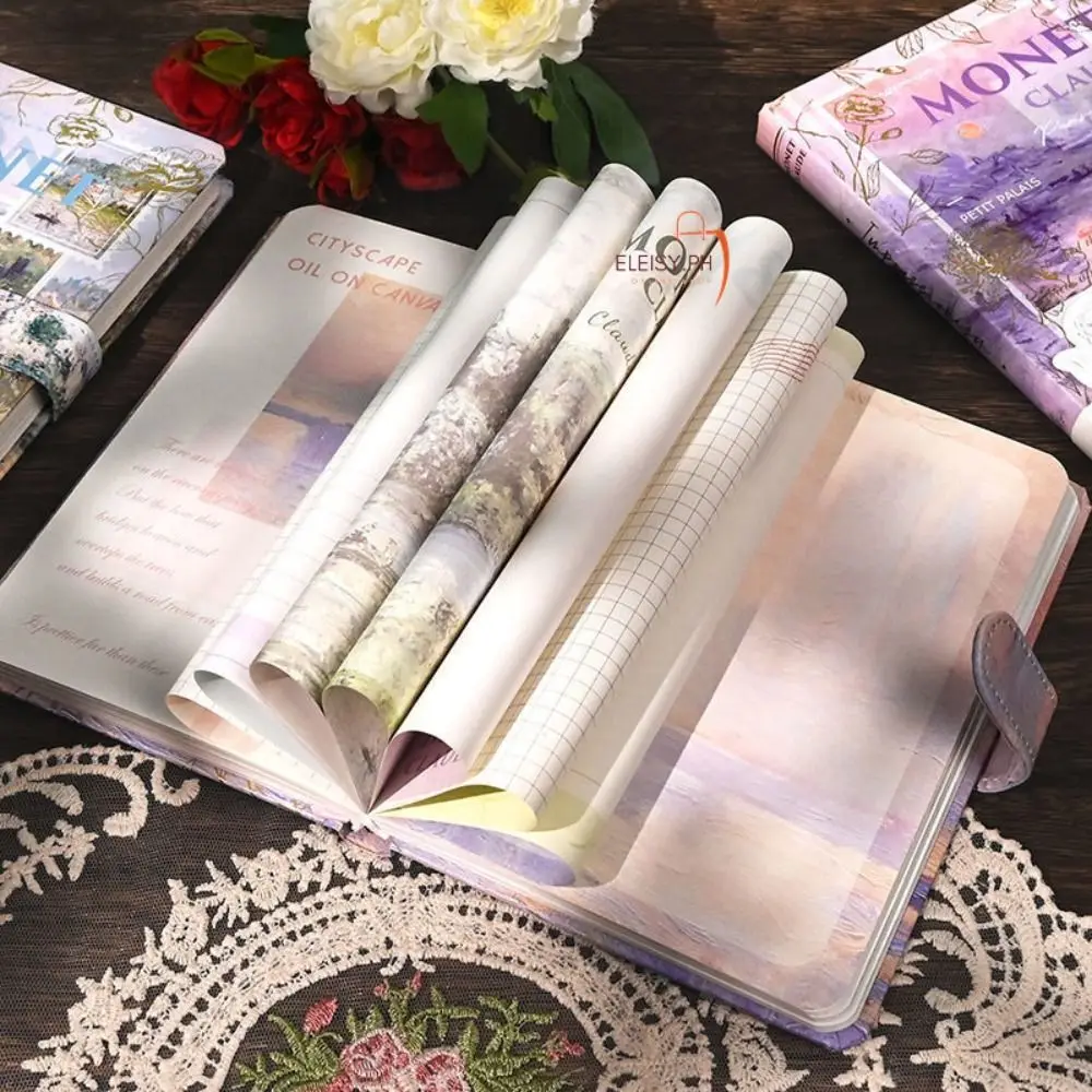 لوحة زيتية فنية جميلة مقاس A5، صفحة عنوان دفتر الملاحظات، دفتر ملاحظات جمالي، زر مغناطيسي، كتيب اللوازم المكتبية