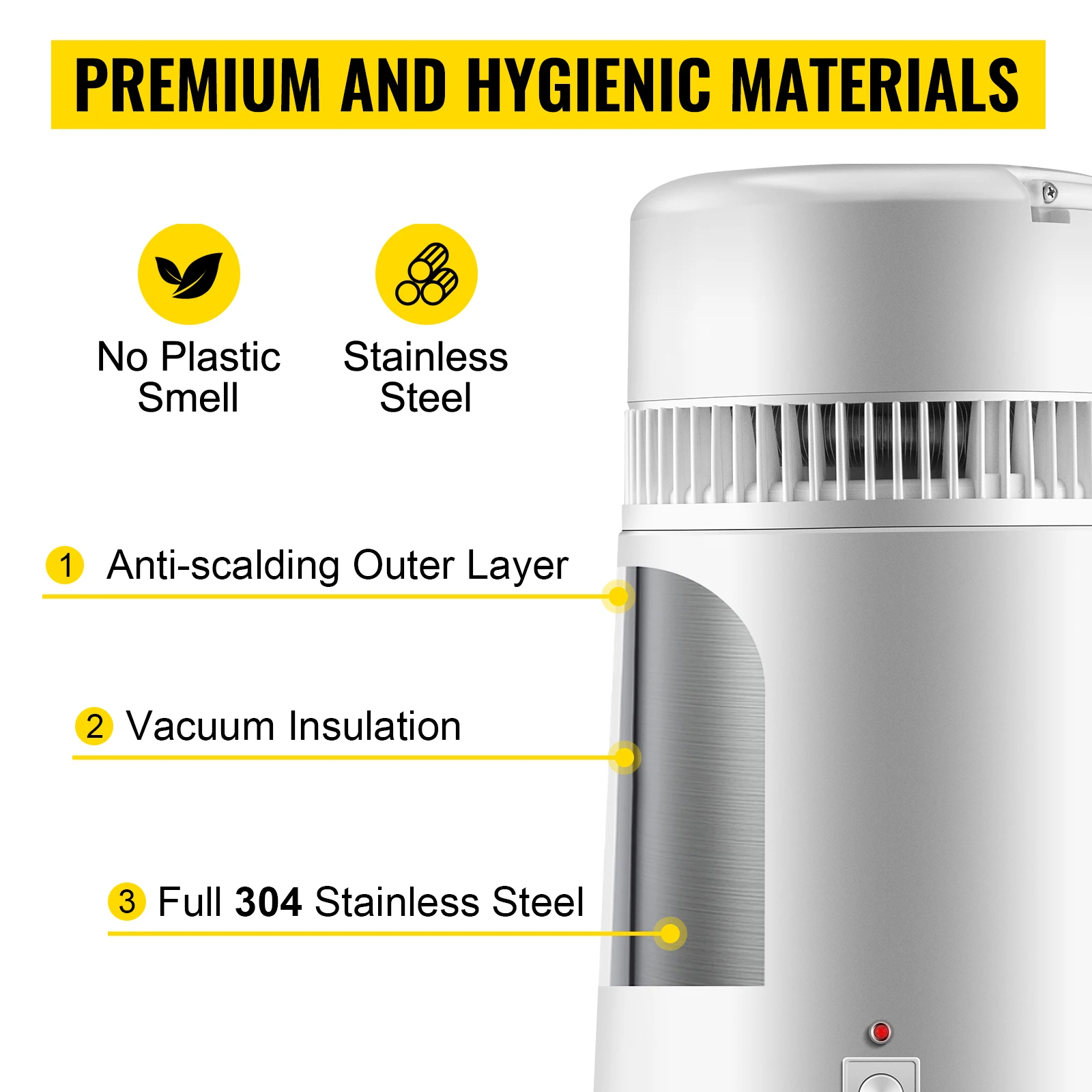4L Distiller Pitcher Water Filters Dispenser Heating Drinking Bottle Softener Steel for Home & Office Purifier Filtration System