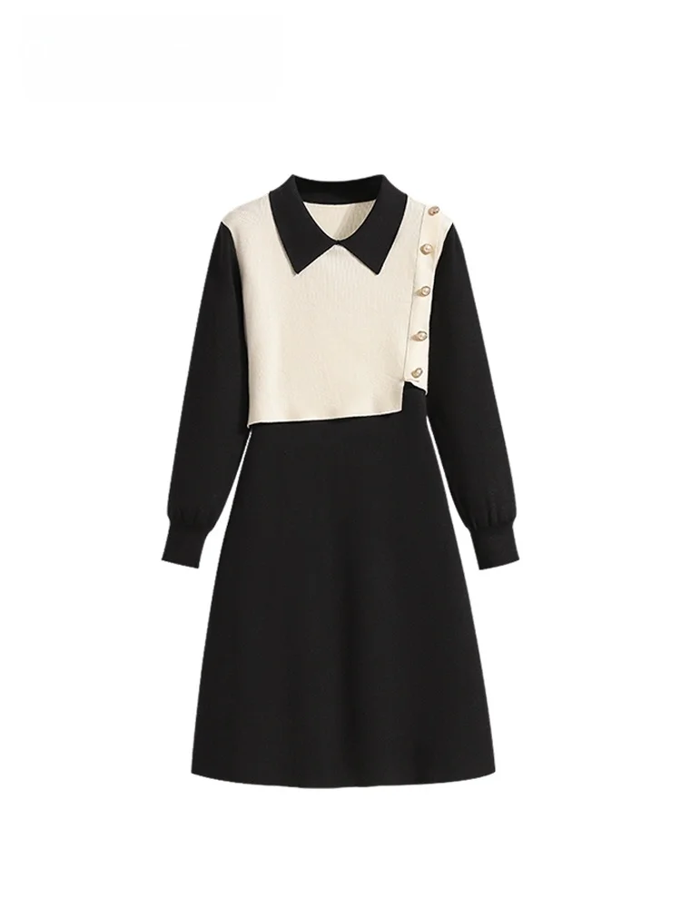 

Большие размеры Ne Long Sve Dr, женская осенне-зимняя новая лоскутная юбка из двух частей, Ci Commute, полиэстер F...