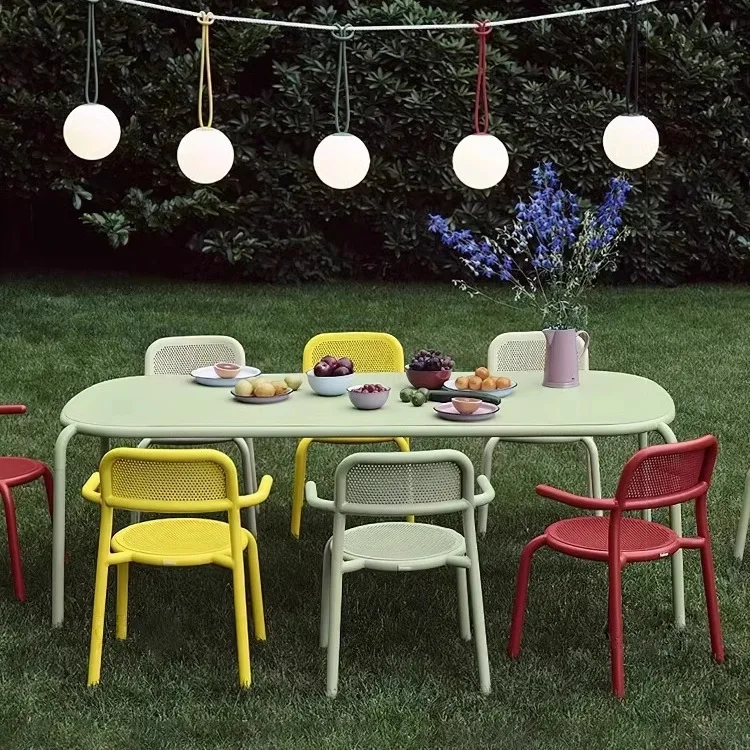 طاولة طعام خارجية من سبائك الألومنيوم الاسكندنافية وكرسي شرفة وطاولة غير رسمية وكرسي مجموعة مقهى علامة تبويب طعام في الهواء الطلق في الهواء الطلق #2