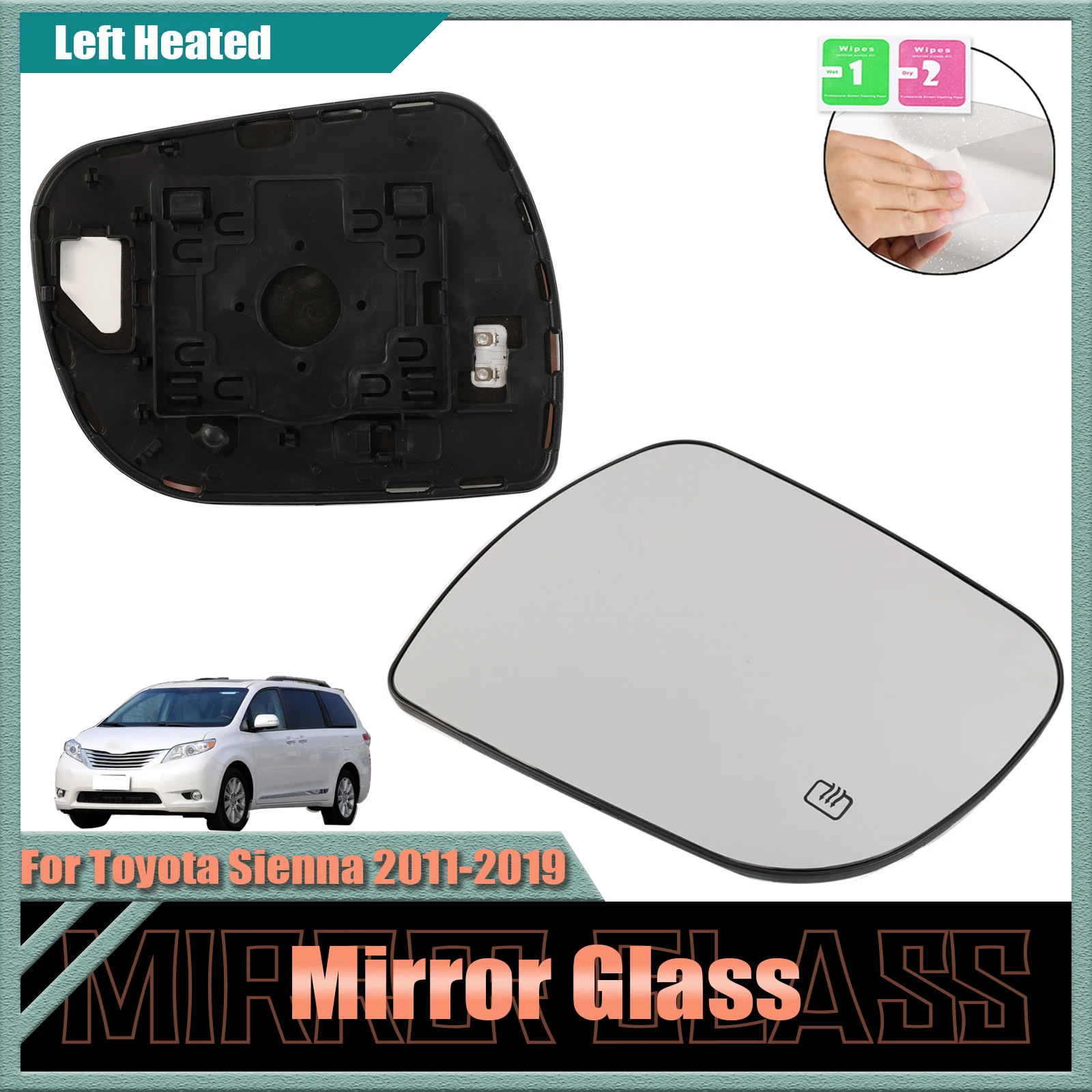 1x White Mirror Glass For Toyota Sienna Car 2011 - 2019 Left Driver Side Rearview With Heated Function Waterproof Large Vision