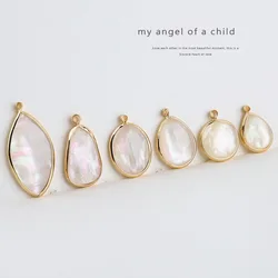 6pcs Diy Jewelry Material Irregular Geometric Magic Color Shell Round Water Drop Pendant With Copper Edge Handmade Charms