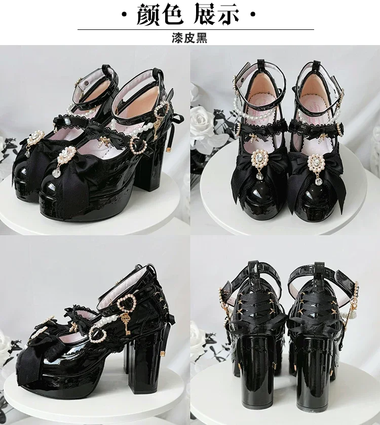 Japanese Lolita Shoes Mass Production High Heels Thick Heels Kawaii Bow Pointed Head Sweet New Autumn Shoes for Women