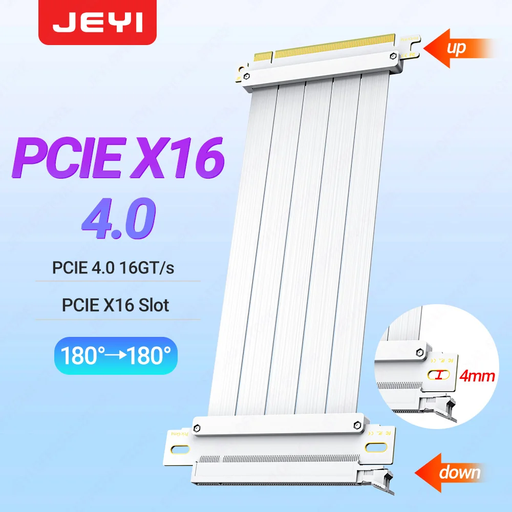 JEYI PCIe 4.0 X16 Verlengkabel (16GT/s) GPU Riser voor RTX 4090/4080 & RX 7900 XTX, Mining Rig/Verticale Montage, 20/30/60cm Opti