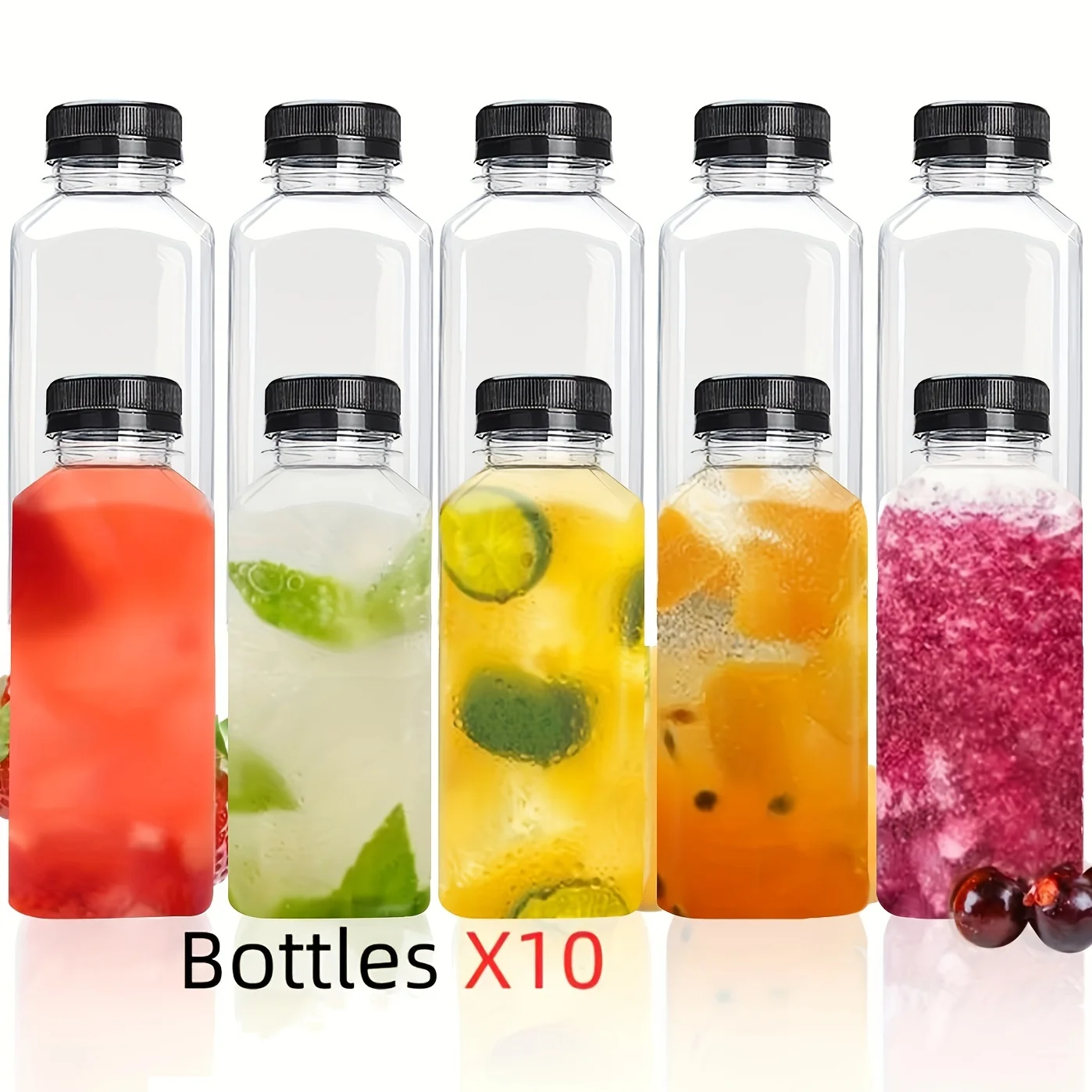 10pcs BPA-Free Clear Plastic Juice Bottles Leak-Proof Reusable Airtight Bottle for Homemade Beverages Durable Bulk Containers