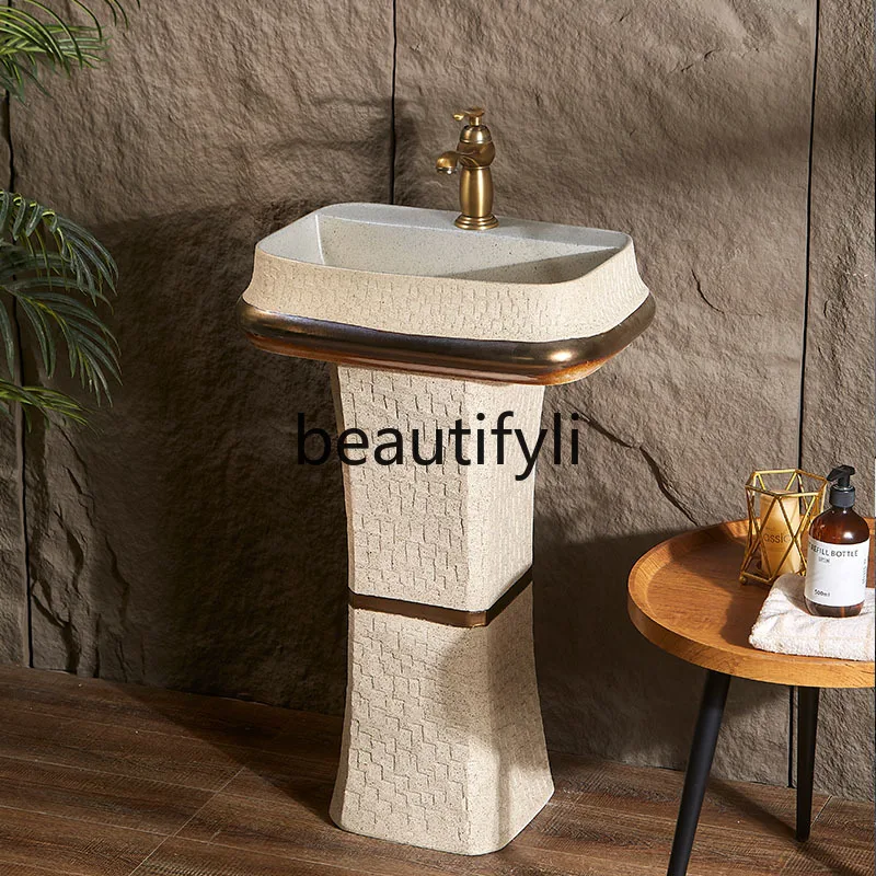 

Carved Phnom Penh Stone Washbasin Bathroom Pillar Basin Courtyard Retro Washbasin