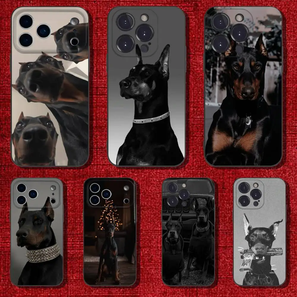 Coque de téléphone chien teckel Doberman, étui souple noir pour iPhone 17,16,15,14,13,12,Pro,Max,Plus,E,SE4,Air,Mini