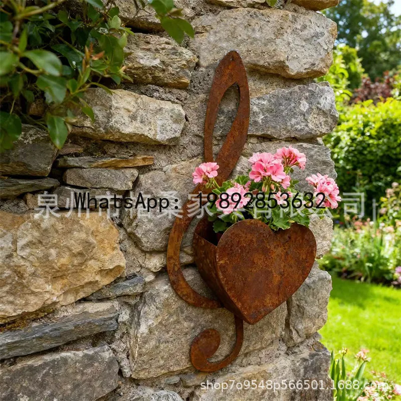 Rusty note heart-shaped wall-mounted planter - outdoor home decor for planting succulents and flowers