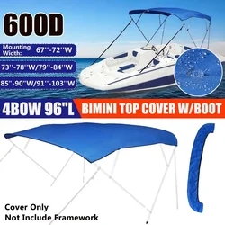 600D 4 Bow Bimini Top Canvas Cover w/Boot Cover Storage No Frame Anti-UV Rainproof Protection For V-Hull Jon Center Console Boat