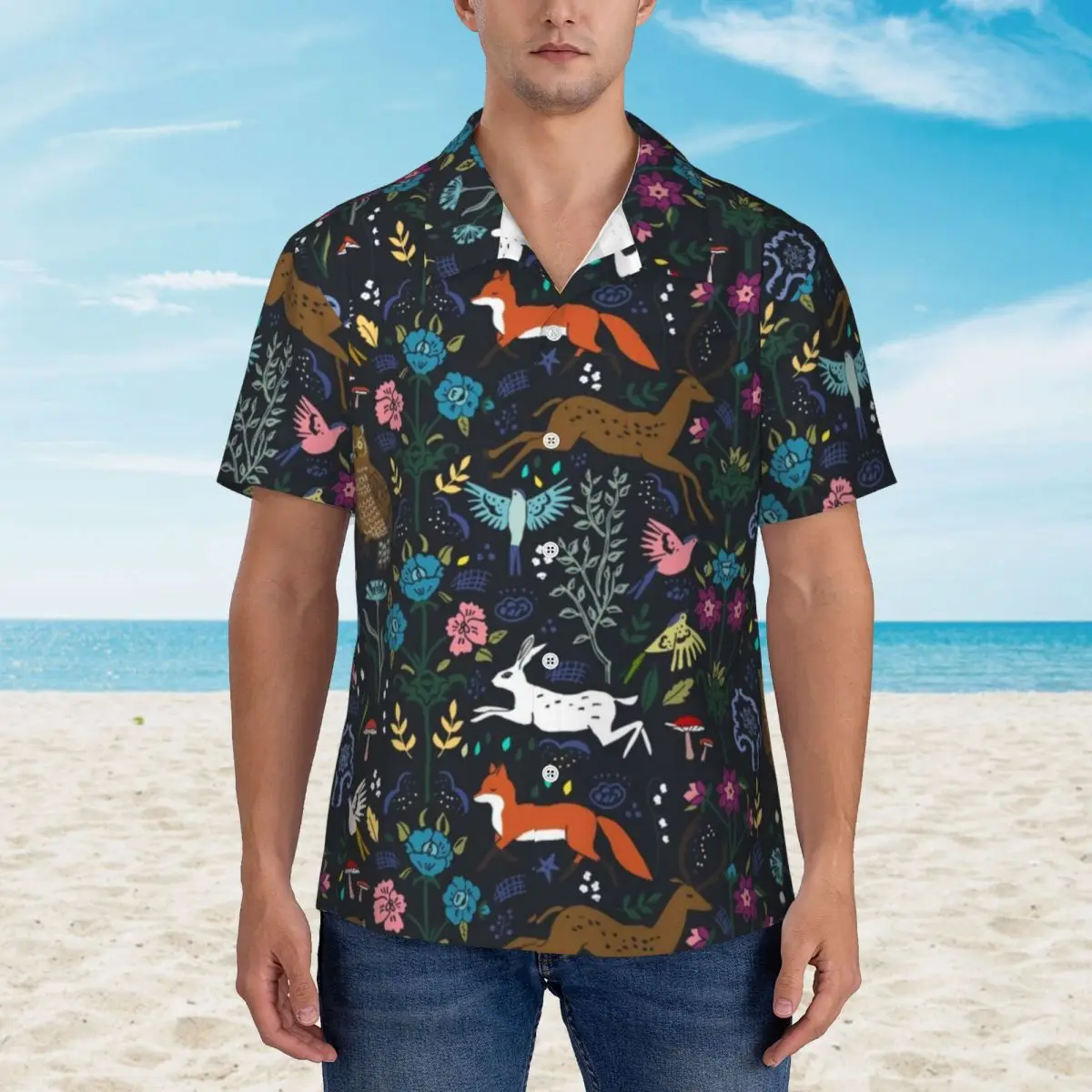 

Mystic Forest Vacation Shirt Woodland Fox Print Hawaiian Casual Shirts Man Retro Blouses Short-Sleeved Comfortable Design Top