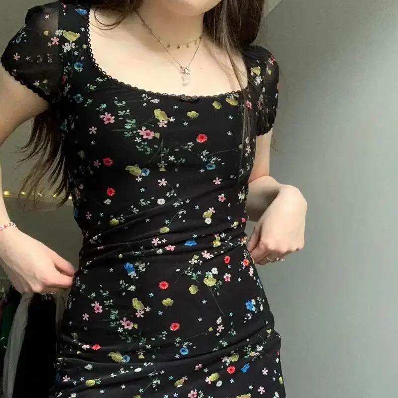 Sexy vintage 2000s renda estética vestido f e moda fena roupas flo