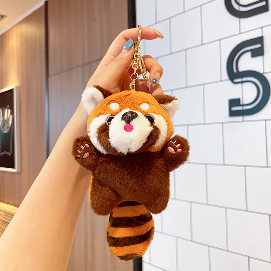 Populaire mignon petit raton laveur dessin animé Panda rouge en peluche peluche pendentif poupée porte-clés sac à dos pendentif cadeau Surprise pour enfants.