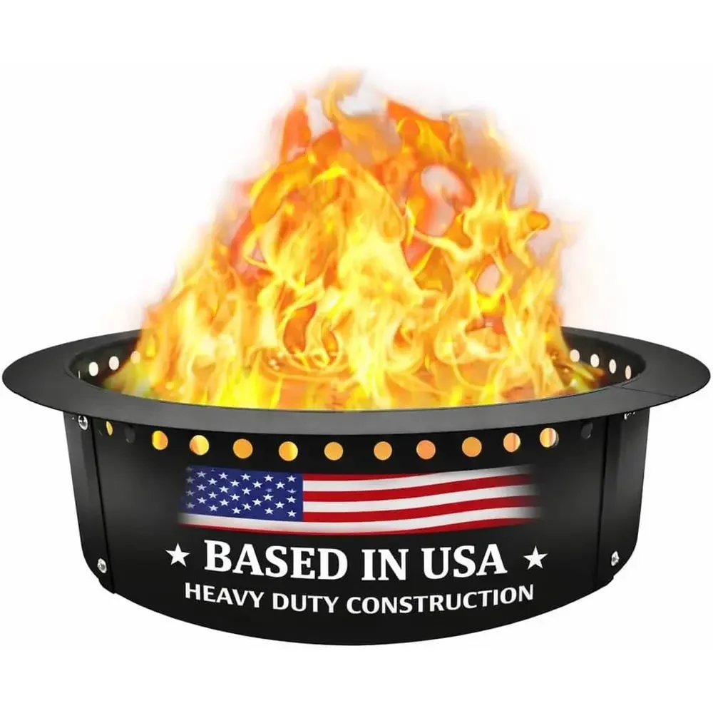 

42 Round Adjustable Steel Fire Pit Insert with Air Vents and Cooler Support - DIY Outdoor Patio Garden Bonfire Accessory