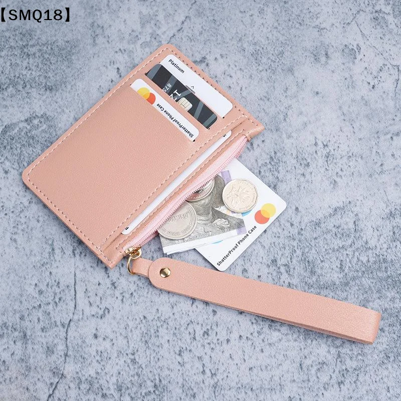 Mini tarjetero con cremallera para hombre, monedero delgado para identificación y tarjetas bancarias, organizador de crédito, monedero pequeño, portátil, ultrafino, negro【SMQ】