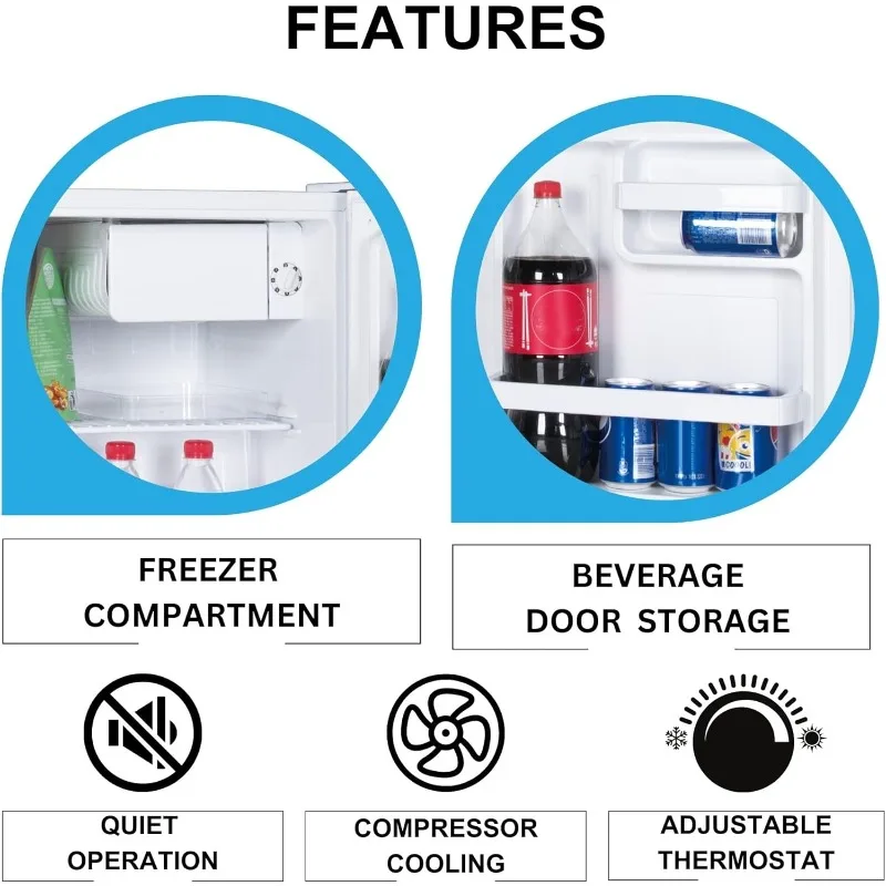 Koolatron Refrigerator - 1.7 Cubic Feet Capacity, White Mini Fridge With Freezer, Cool Storage For Wine, Beverages