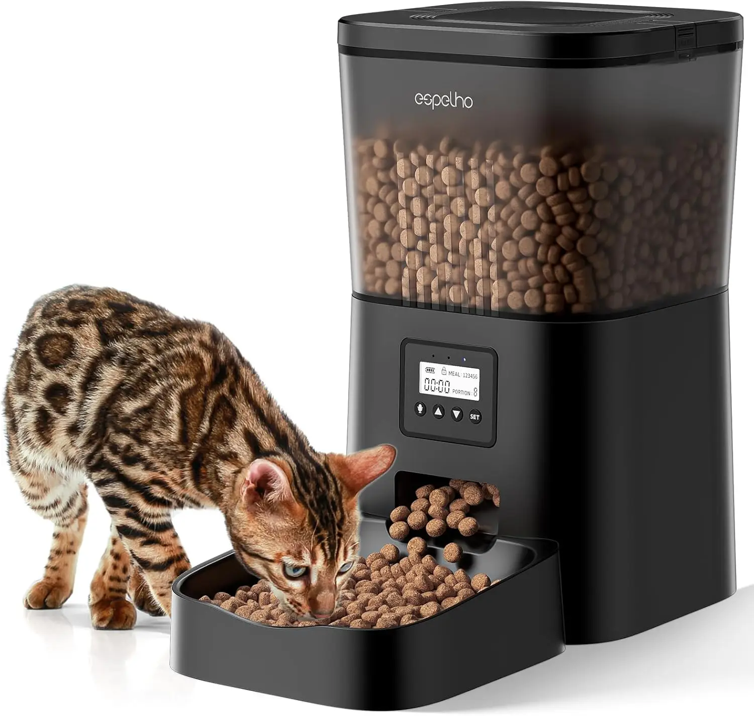 

Automatic Cat Feeder with Timer, 4L Capacity for Cats and Small Dogs, Easy Setup and Clean, Voice Recording Feature