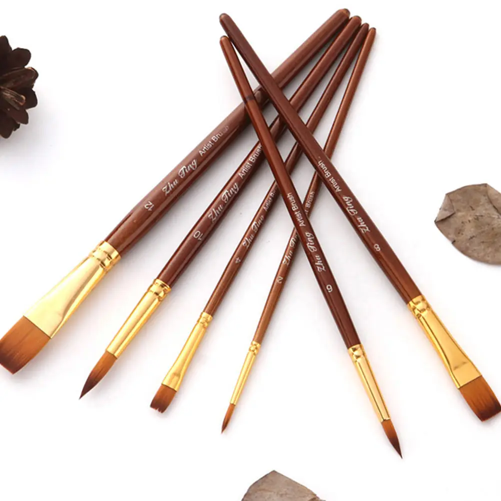 

6pcs Nylon Paint Brush Professional Oil Painting Artist Watercolor Drawing Tool Kit Durable Comfortable Art Supplies