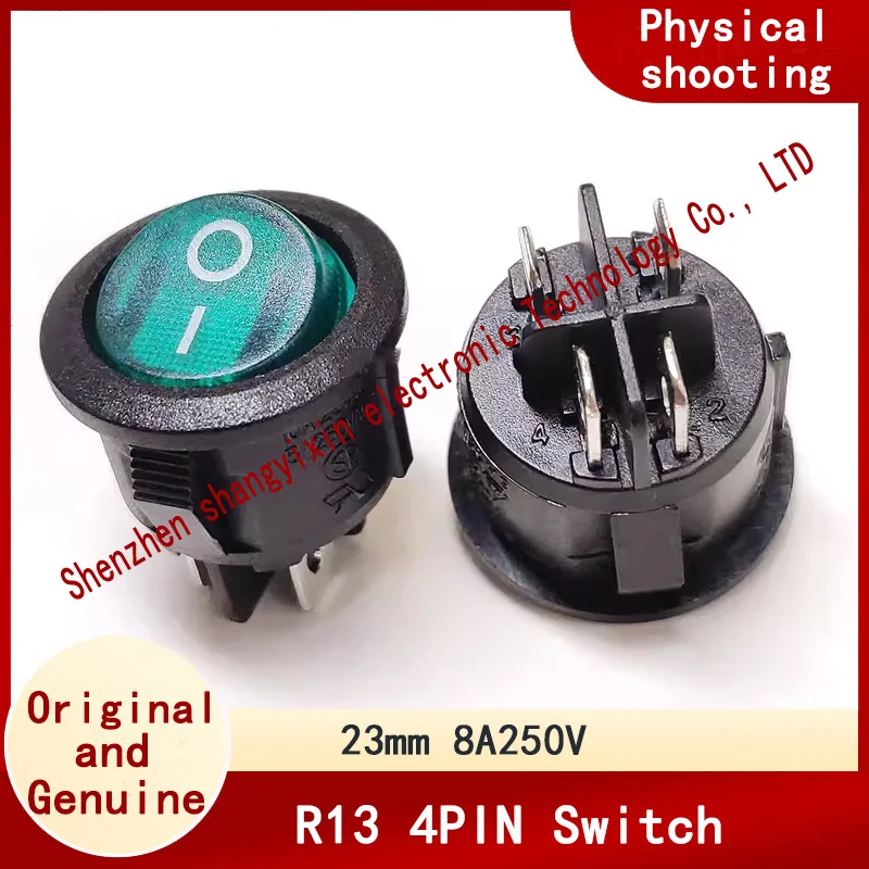 Original imported genuine R13 certification four-pin 23mm round green R131-22C-18C ship type warping switch 8A250V