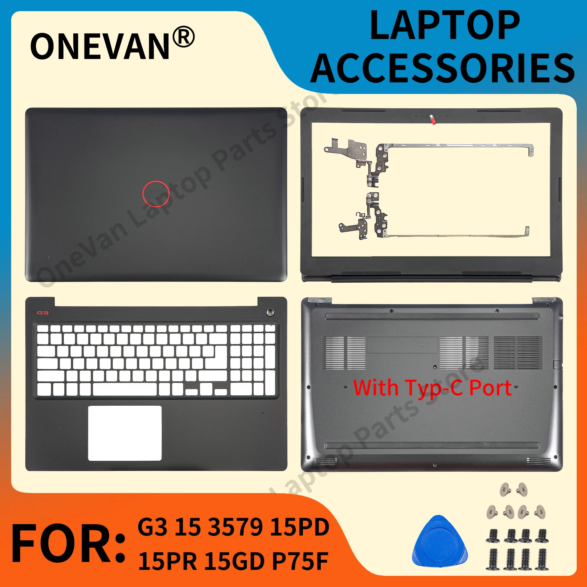 New Laptop Cover For Dell G3 15 3579 15PD 15PR 15GD P75F LCD Back Case Front Bezel Palmrest Bottom Case Hinges Black