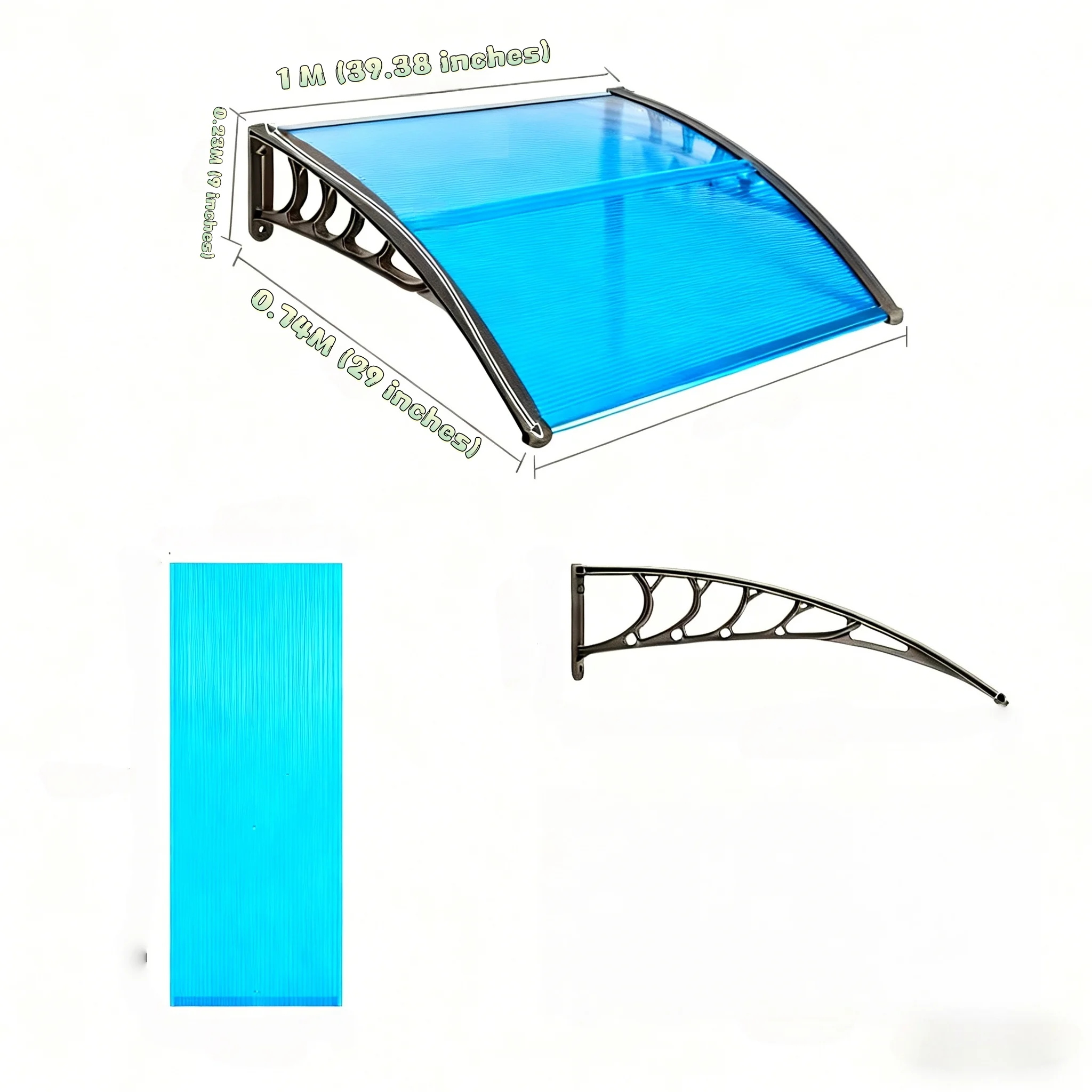 48インチ。-x-40-インチ。-手動ポリカーボネートアルミ合金フレーム屋外玄関窓用オーニングキャノピー、防風・抗uv、カスタマイズ可能