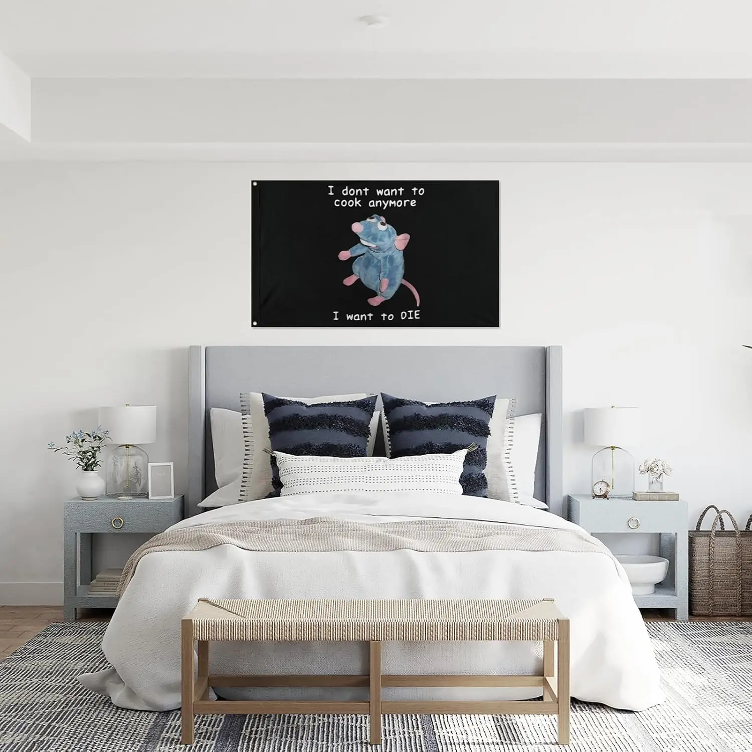 Funny Meme Banner Sign I Don't Want To Cook Anymore Exhausted Cartoon Dog Gift Kitchen Humor Anti Cook Protest Poster Wall Decor