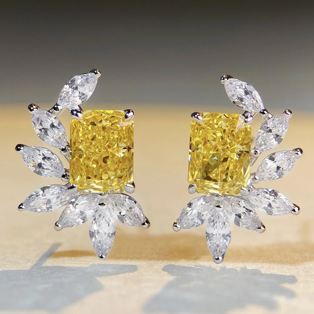 2 Karat Radiant-Schliff 6x8 mm Orange & Rosa High-Carbon-Diamant-Ohrstecker, 14K Weißgold-Fassung für Damen-Modeschmuck – Detail 4