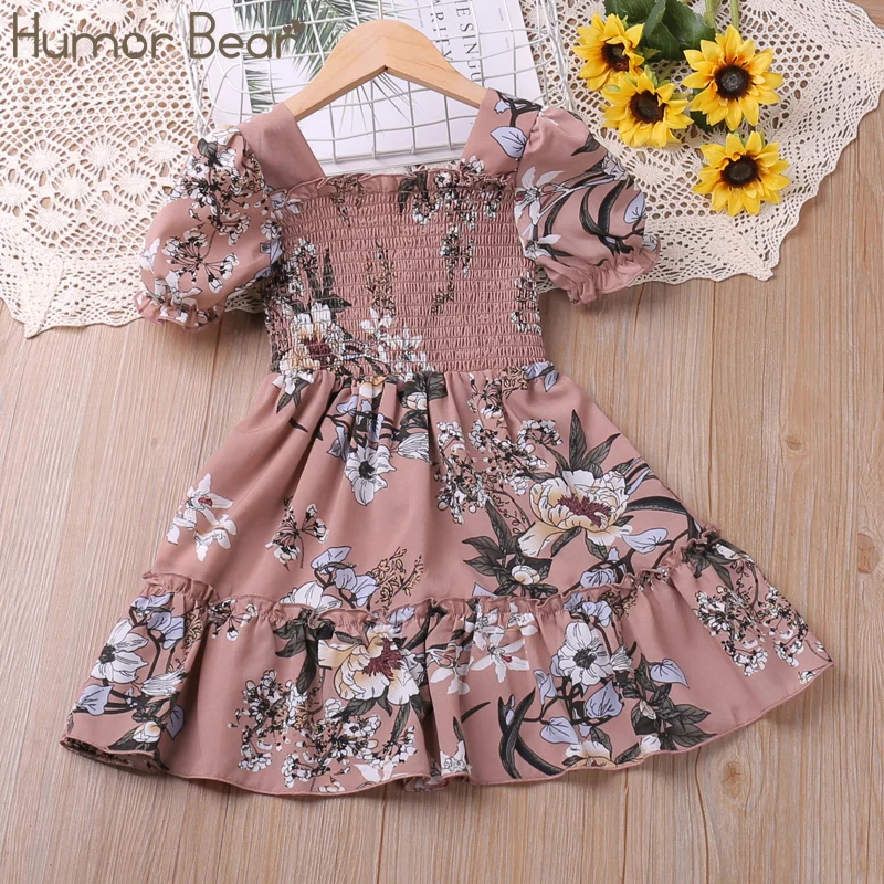 

Humor Bear Girls Dress New Summer Puff- Sleeve Floral Printed Sweet Princess Dress Toddler Ruffle Children Clothes