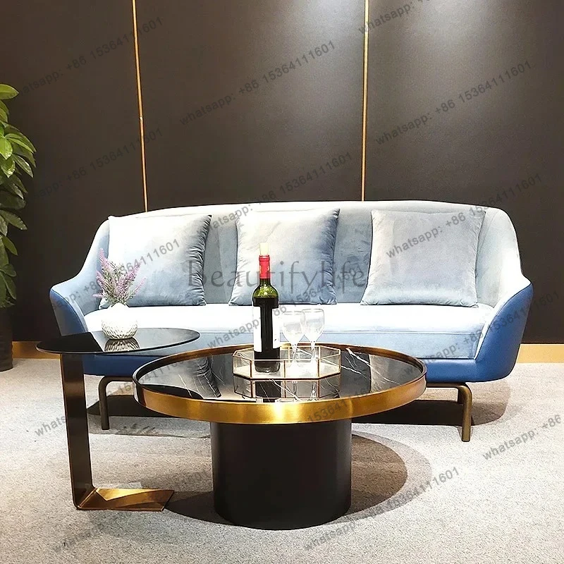 D25 طاولة شاي مستديرة مزيج غرفة المعيشة الزجاج المقسى بلاطة الصخور الطبيعية طاولة القهوة الصغيرة الخفيفة الفاخرة الحديثة #1