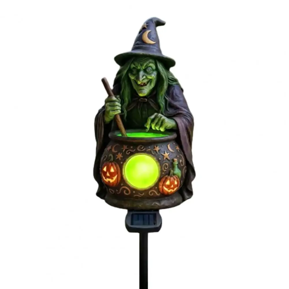ソーラーハロウィンデコレーション-光る樹脂製ガーデンフィギュア-ソーラーウィッチカルドロンガーデンステークライト-防水樹脂製光る飾り