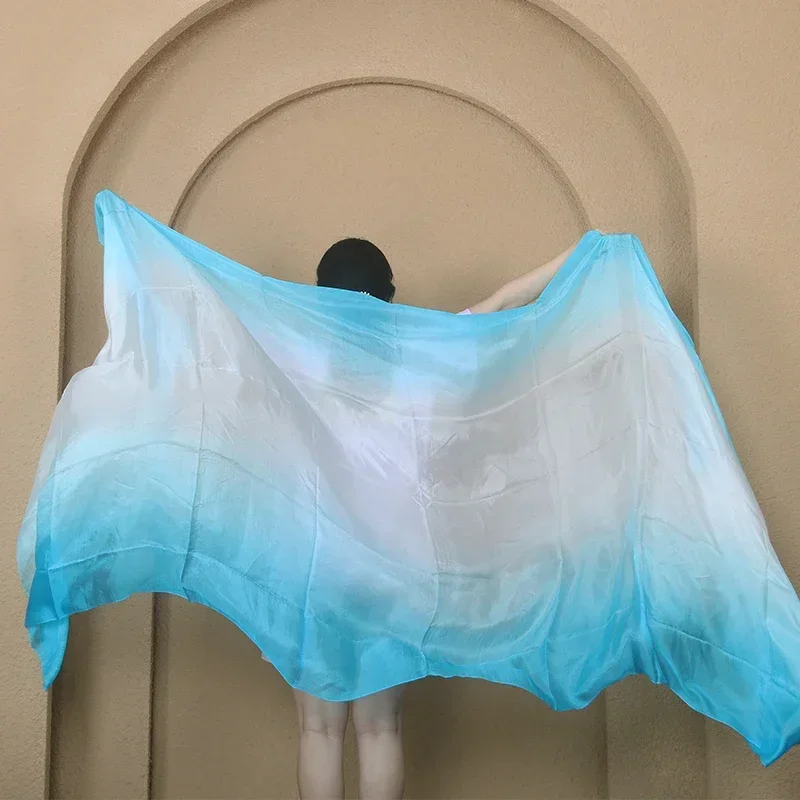 Jedwabny szal do tańca brzucha, barwiony metodą tie-dye, welony do tańca brzucha, lekkie szale damskie do tańca brzucha, gradientowy jedwabny welon do występów.