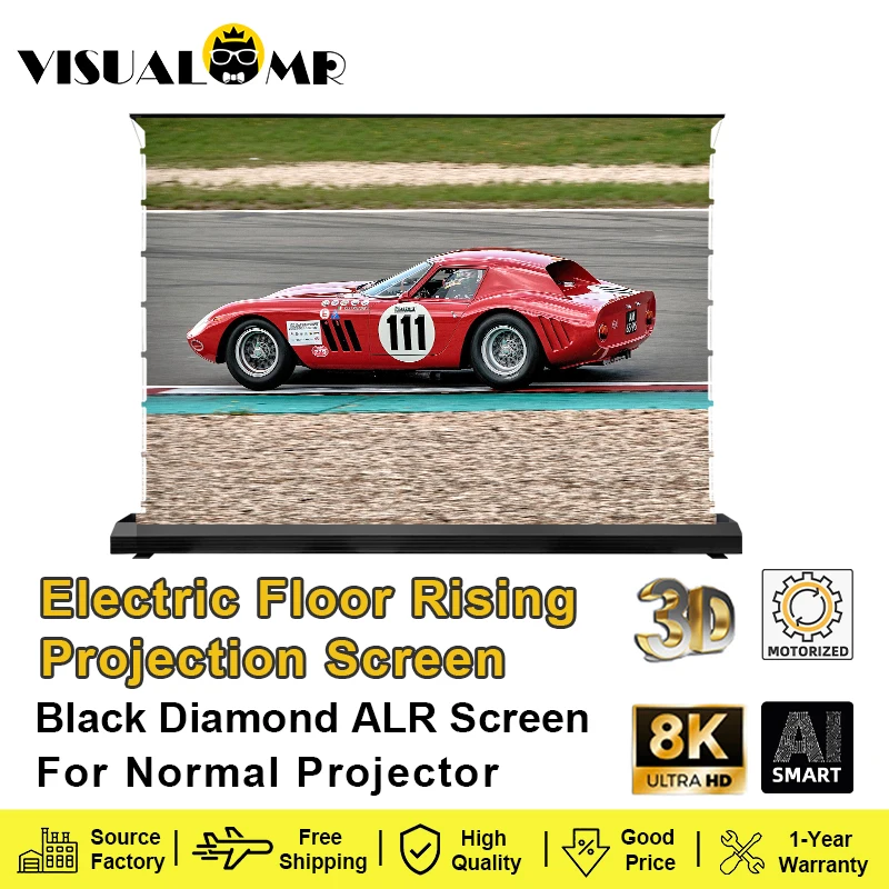 

Electric Floor Rising Rollable ALR Long Throw Projector Screen 150" Max Black Diamond Ambient Light Rejecting Projection 3D 4/8K